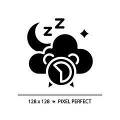 2D pixel perfect silhouette glyph style good sleep icon, isolated vector, meditation illustration, solid pictogram.