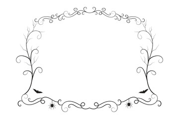 Halloween flourish wilds swirls Square Border frame, witch creepy scary bone victorian pumpkin bat spider pictures frames, vintage rectangle Decorative curly Elegant embellishment ornament borders  