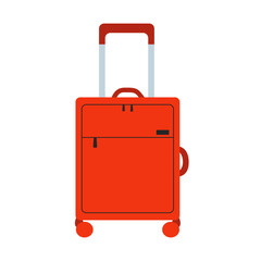 Red flat style suitcase. Beautiful suitcase. Travel accessory. Luggage. White isolated background. Vector illustration.