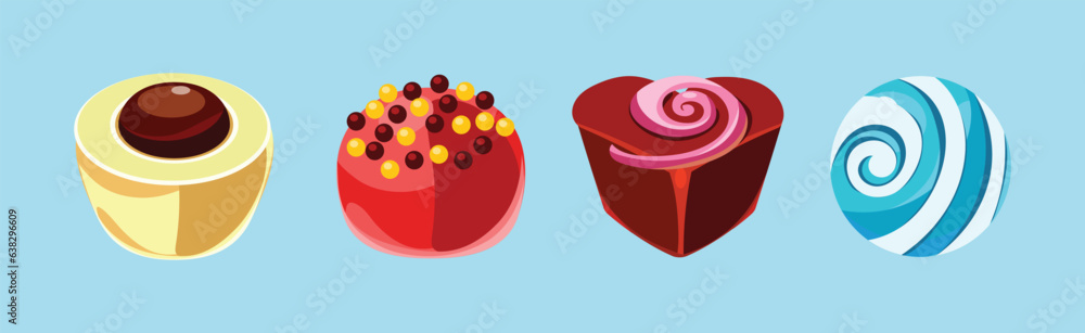 Poster sweet and candy as ui game element on blue background vector set