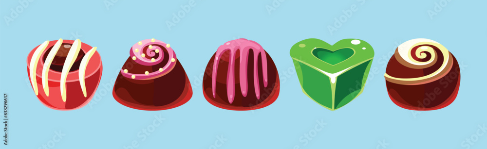 Aufkleber sweet and candy as ui game element on blue background vector set