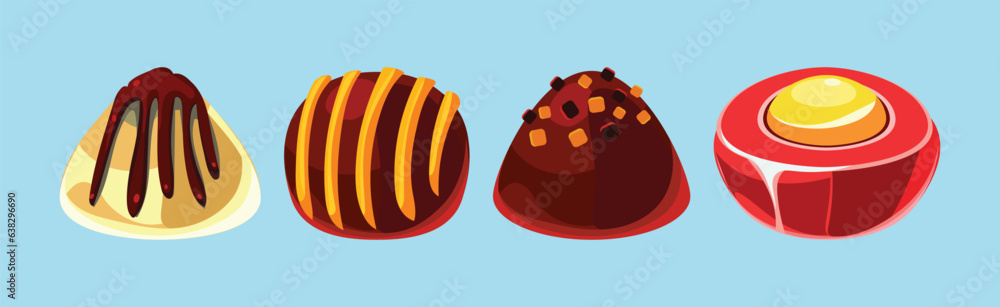 Poster sweet and candy as ui game element on blue background vector set