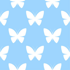 White butterflies on blue background. Vector seamless pattern. Best for textile, print, wallpapers, and your design.
