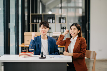 business people and lawyers discussing contract papers sitting at the table. Concepts of law, advice, legal services. in morning light