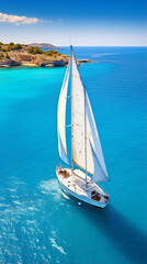 Aerial image of beautiful sailboat cruising