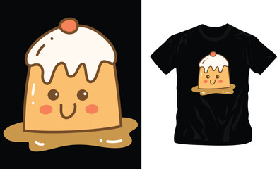 Whimsical illustrations of cake cartoon characters fast food concept t-shirt design editable template