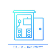 2D pixel perfect gradient soundproof music studio gradient icon, isolated vector, soundproofing blue thin line illustration.