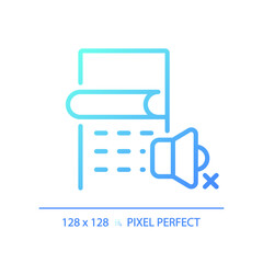 2D pixel perfect gradient soundproof wall covering gradient icon, isolated vector, soundproofing blue thin line illustration.