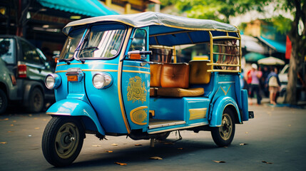 Blue Tuk Tuk Thai traditional taxi in Bangkok