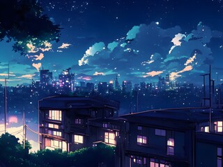Obraz premium Cityscape scenery at night anime style