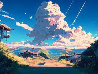 Countryside landscape anime style
