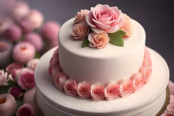 Obraz na płótnie Canvas cake with pink roses generated ai