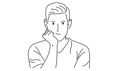 line art of worried man thinking