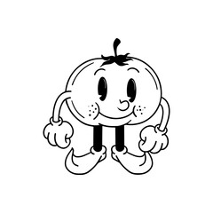 tomato cartoon characters. Hand drawn doodles of comic mascot. 70s retro vibes. kawaii food