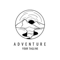 adventure logo badge emblem. line art vector symbol illustration design, landscape symbol, round logo