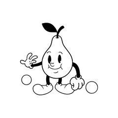 Fruits icons funny stylized sketch cartoon characters. Hand drawn doodles of comic mascot. 70s retro vibes.