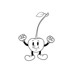 Fruits icons, cartoon characters. Hand drawn doodles of comic mascot. 70s retro vibes. kawaii food