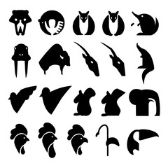 animals logo icons pack, black and white, flat style
