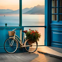 Acrylic prints Bike bicycle on the terrace of a house Generator by using AI Technology