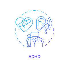 2D gradient ADHD blue thin line icon concept, isolated vector, illustration representing behavioral therapy.