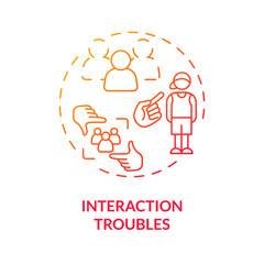 2D gradient interaction troubles red thin line icon concept, isolated vector, illustration representing behavioral therapy.