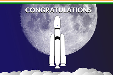 Chandrayaan-3 Successful Mission moon.Congratulation font with Chandrayan-3 