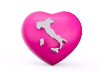 3d Pink Heart With 3d White Map Of Italy Isolated On White Background 3d illustration