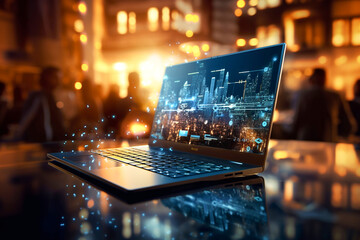 laptop in the night city