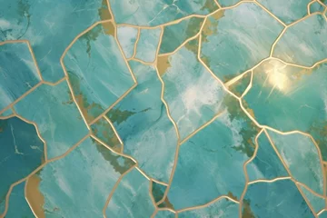 Schilderijen op glas 緑色と金色のモザイク模様の大理石テクスチャの抽象テンプレート。上品で美しい。AI生成画像 © Queso