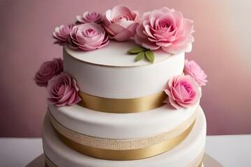 wedding cake with roses  generated ai