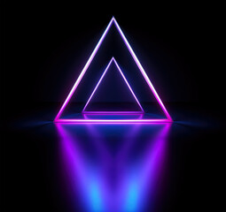 Abstract neon glowing triangle on black background. Generative AI