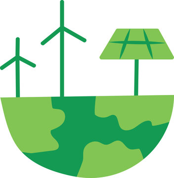 Part of Earth with alternative energy sources. Recycle sign for ecological design zero waste lifestyle.