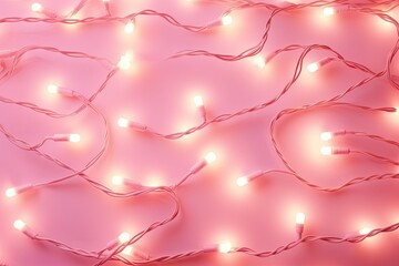 Christmas lights intertwined on a pink background