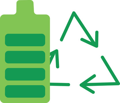 renewable battery on white background. Recycle sign for ecological design. Renewable energy. Hand drawn vector icon.
