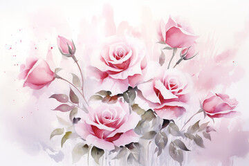 a painting with roses on a white background, in the style of soft and dreamy tones, monochromatic color scheme, soft color blending, 