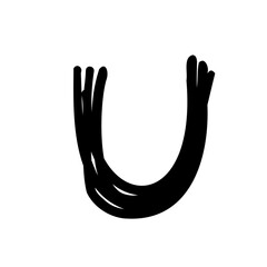 Brush stroke U letter latin english in doodle brush hand drawn style isolated on white background. For abc, education, logo, branding, font, alphabet, signboard, lettering, presentation.