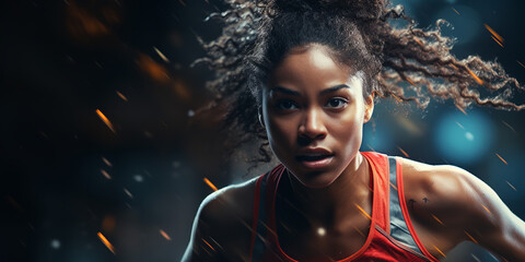 girl athlete African-American from the is engaged in outdoor sports. Banner