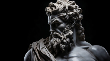 Handsome marble statue of powerful greek god