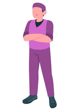 Flat Illustration Of Male Surgeon Standing Arms Folded.
