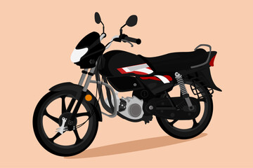 Vector illustration of side view of black color motorbike on light brown background.
