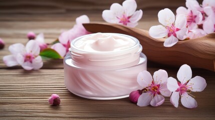 Obraz na płótnie Canvas natural cosmetics - pink face cream in neutral container (Generative AI)