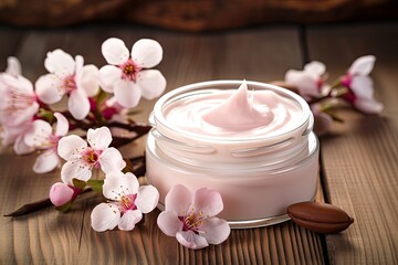 Fototapeta na wymiar natural cosmetics - pink face cream in neutral container (Generative AI)