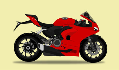 Vector illustration of side view of red sports motorbike.
