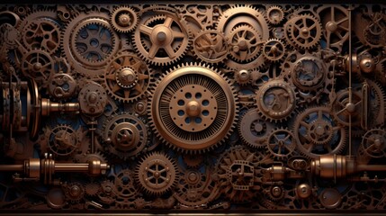 Steampunk-inspired gadgets and gears arranged in an intricate mechanical pattern | generative AI