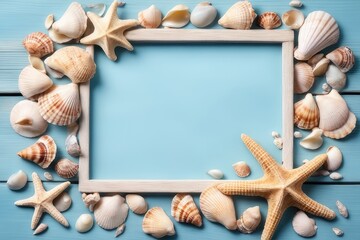 frame of seashells and starfish