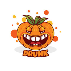 orange fruit logo mascot illustration design with cool and funny expression