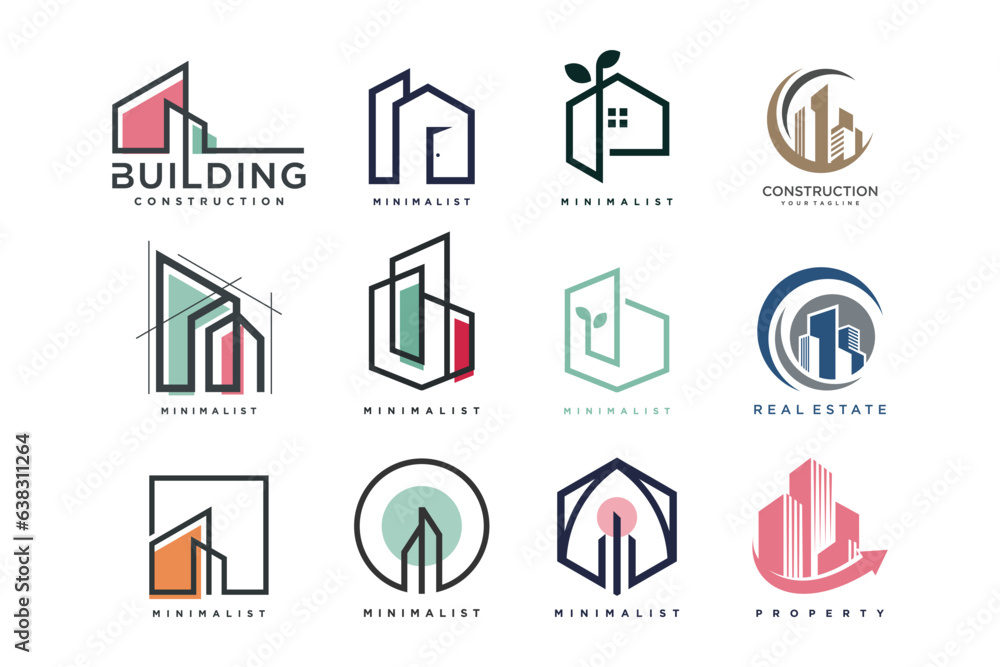 Poster set of bundle building logo design element with creative modern concept