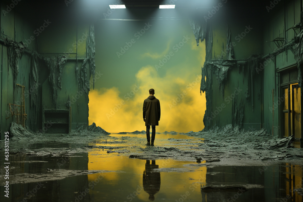 Aufkleber Green Screen: An actor performing in front of a green screen, a key element in creating special effects and digital backdrops.  Generative AI technology...