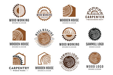 Set of bundle wooden logo design element with creative modern concept - obrazy, fototapety, plakaty
