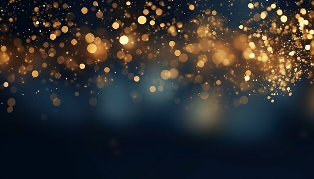 Abstract background with Dark blue and gold particle. New year, Christmas background with gold stars and sparkling